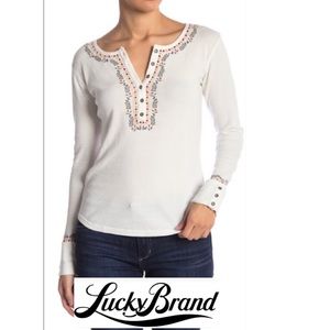 NWT LUCKY BRAND Border Print Novelty Henley Top